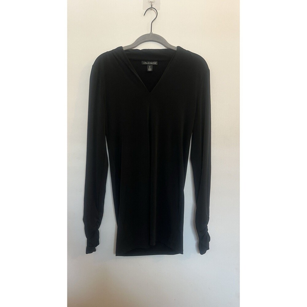 A Pea In The Pod Black V-Neck Ruched Sleeve Knit Blouse Maternity Size M